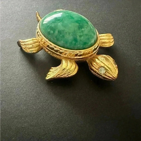 Vintage 1971 AVON Tortoise Green Sea Turtle Shell Eyes Perfume Glacé Gold tone. - Picture 5 of 9